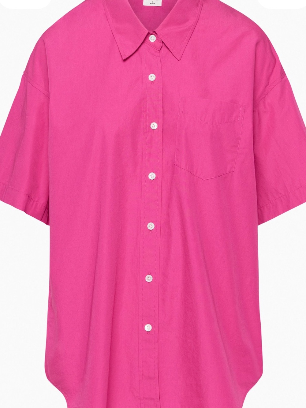 Wilfred Free Short-Sleeve Button-Down Shirt in Bright Pink Oversized‎ Cotton